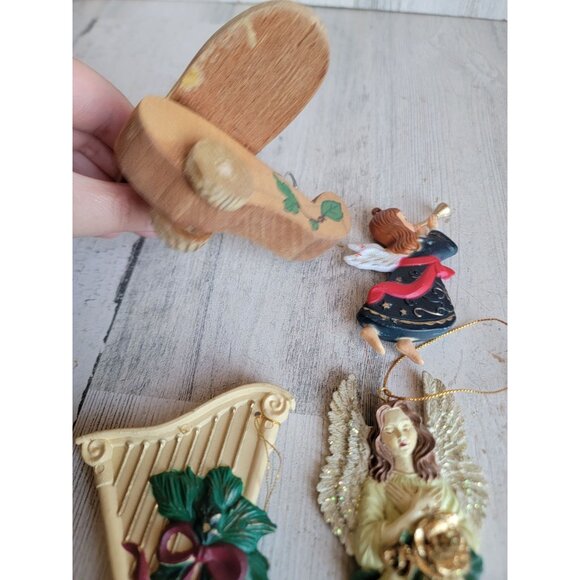 Vintage angelic harp angel rose airplane ornament Xmas set - Picture 6 of 9
